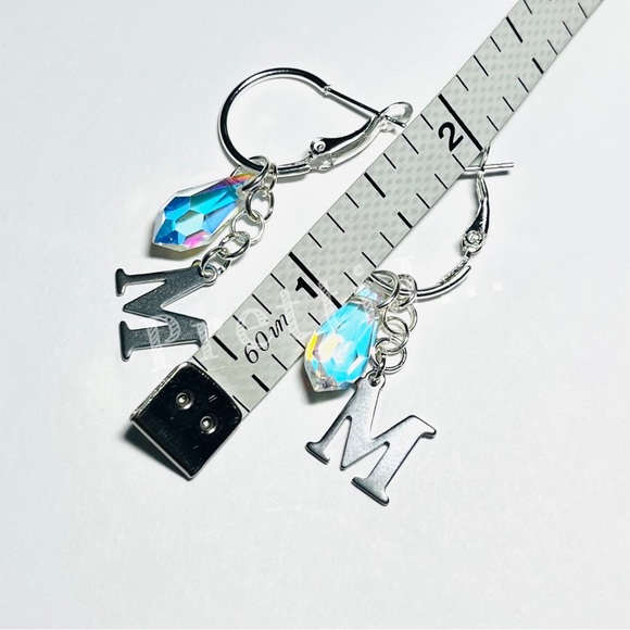 Personalizeable AB Teardrop Initial Letter Hoop Earrings - Picture 6 of 12